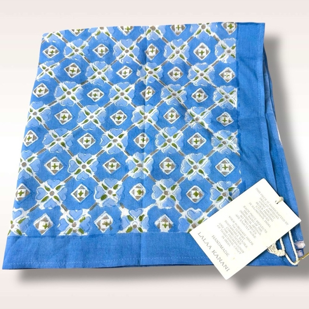 Anthropologie Lalaa Kanani Terrain Block Print Diamond Bandana in Blue NWT